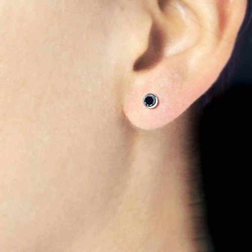 Fekete gyémánt fülbevaló, fehérarany - 3,5mm