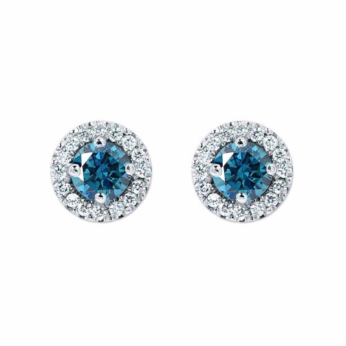 Halo kék gyémánt fülbevaló fehéraranyból - 0,3ct