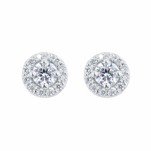 Halo gyémánt fülbevaló 14K fehéraranyból - 0,3ct