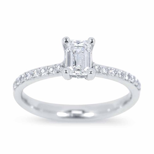 Gyémánt eljegyzési gyűrű - Emerald cut - Hidden Halo