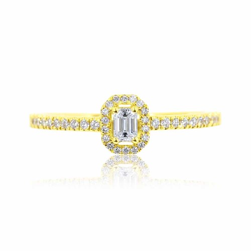 Emerald gyémánt eljegyzési gyűrű - 0,21ct - arany