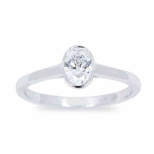 Bezel eljegyzési gyűrű - ovális 0,5ct - fehérarany