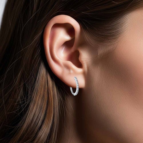 Karika gyémánt fülbevaló - fehérarany - 0,18ct