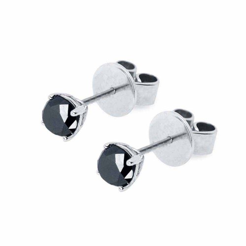 Fekete gyémánt fülbevaló, 4,0mm, fehérarany