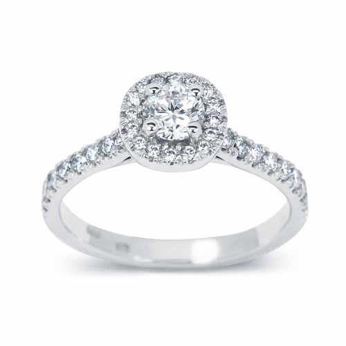 Gyémánt eljegyzési gyűrű, fehér arany - 0,5-0,6ct - Halo