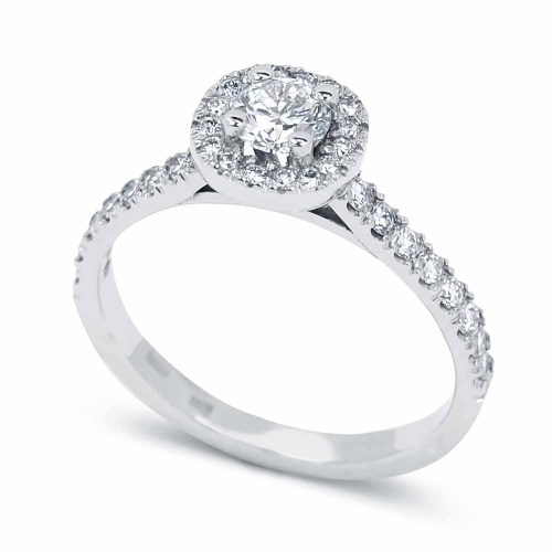 Gyémánt eljegyzési gyűrű, fehér arany - 0,5-0,6ct - Halo
