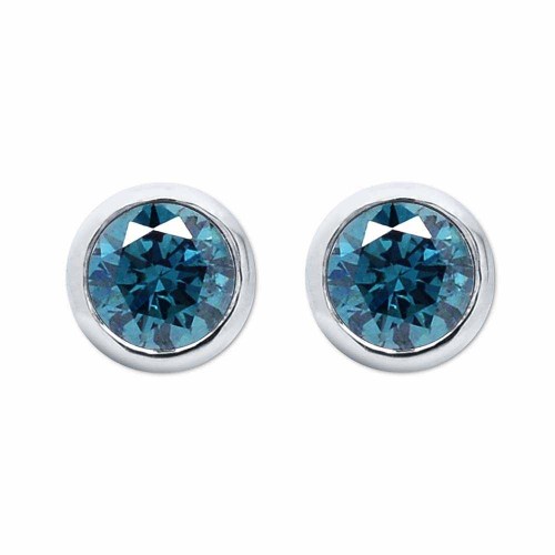 Buton kék gyémánt fülbevaló - 4mm